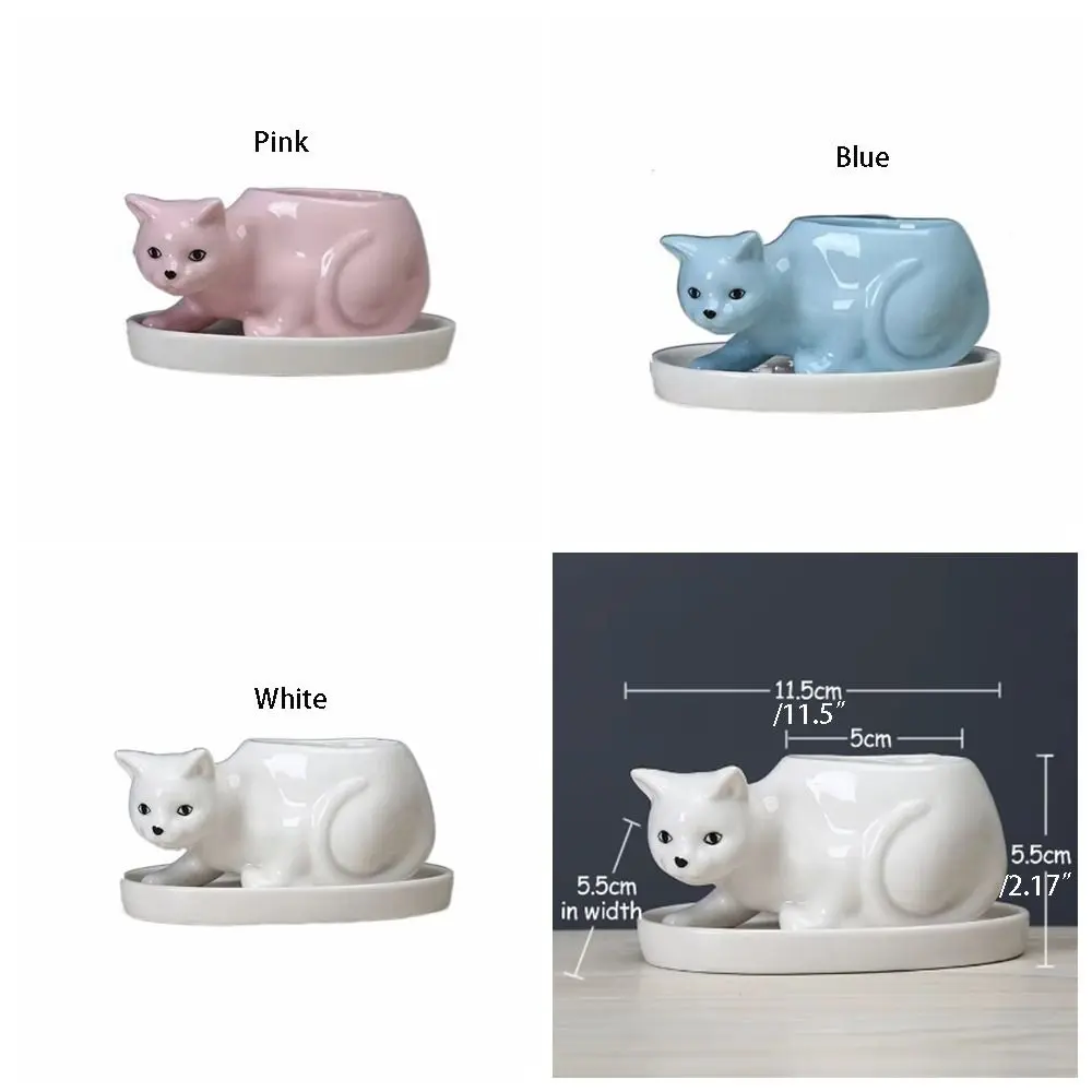 Funny With Tray Cat Flower Vase Exquisite Cute Ceramic Flower Pot With Drainage Hole Kitten Vase Container Home Decor