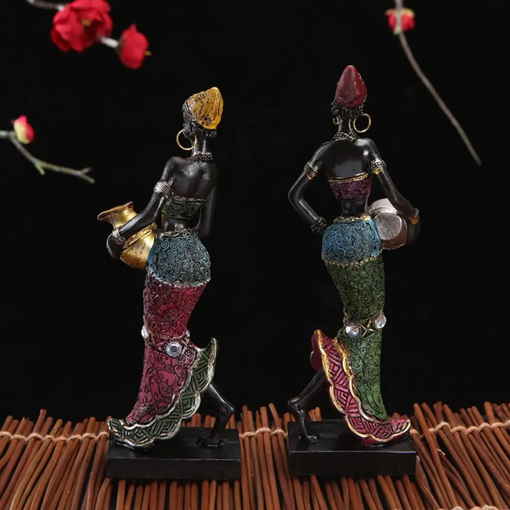 Ethnic Customs Easy to Use Vintage Art Design Handicraft African Statue Tribal Lady Figurines Resin Crafts Desktop Ornament