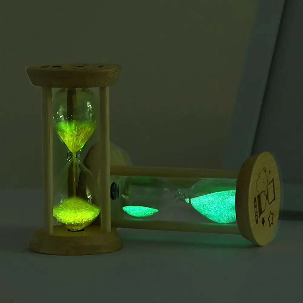 Bamboo Fluorescent Hourglass Creative Transparent Glass Luminous Sand Timer No Electricity Required 1/10 Minute
