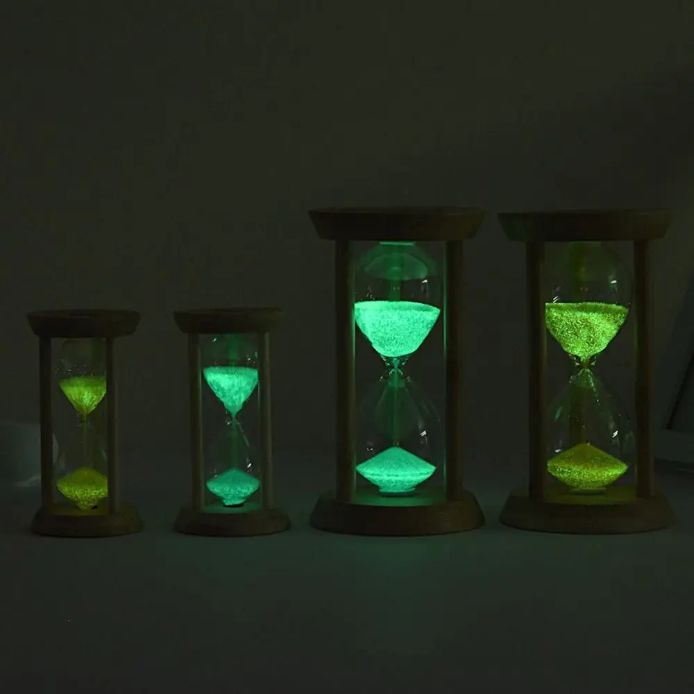 Bamboo Fluorescent Hourglass Creative Transparent Glass Luminous Sand Timer No Electricity Required 1/10 Minute