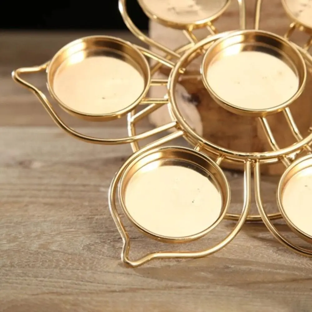 Nordic Single Layer Round Disc Butter Lamp Round Metal Seven-star Candlelight Stand Lotus Lotus Tea Light Holder Home