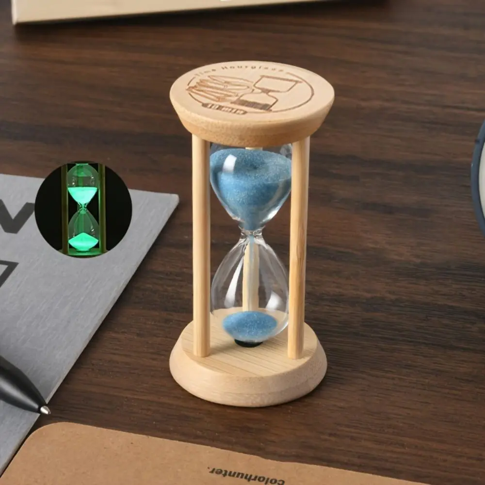 Bamboo Fluorescent Hourglass Creative Transparent Glass Luminous Sand Timer No Electricity Required 1/10 Minute