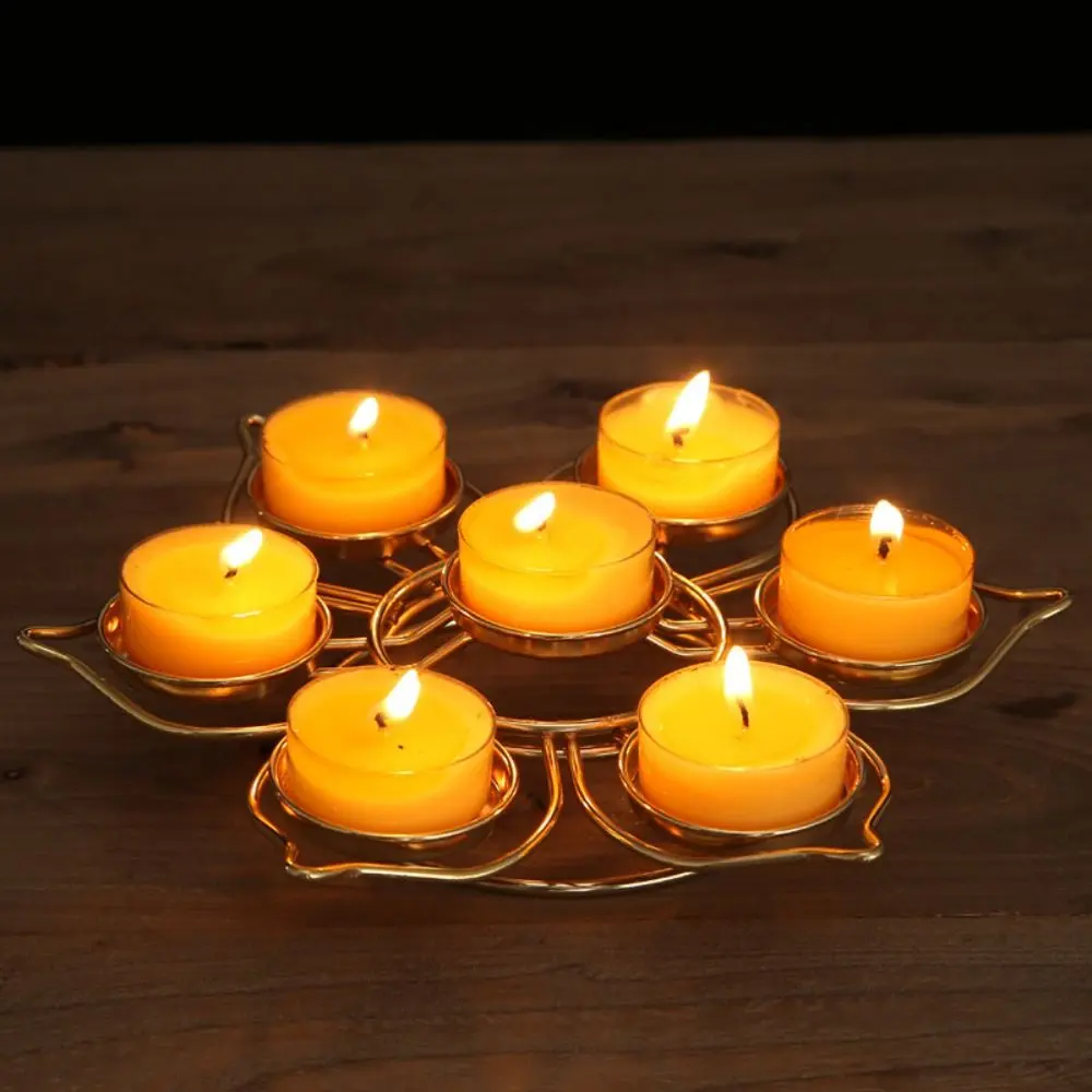 Nordic Single Layer Round Disc Butter Lamp Round Metal Seven-star Candlelight Stand Lotus Lotus Tea Light Holder Home
