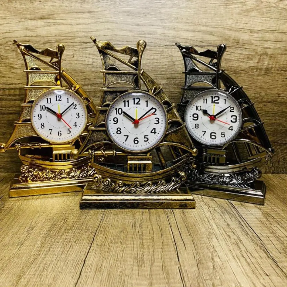 Retro Classical Sailboat Alarm Clock Mediterranean Lovely Sailboat Sculpture Eco-friendly Desk Alarm Clock Gift