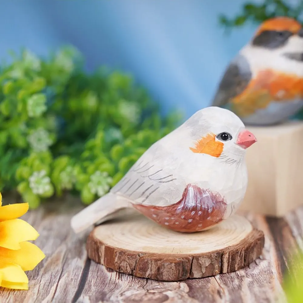 Cute Wood Carving Bird Handmade Mini Small Bird Ornament Carving Nordic-style Wooden Bird Figurine Children's Toys