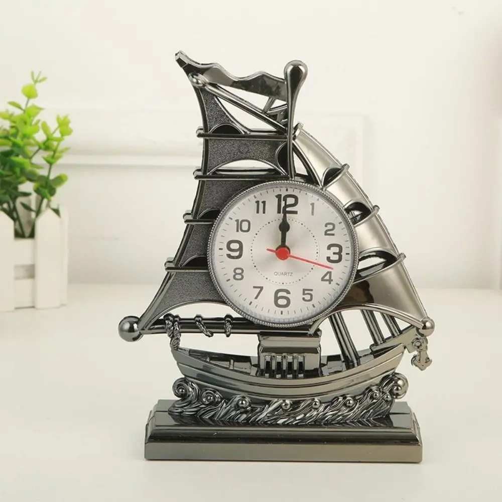 Retro Classical Sailboat Alarm Clock Mediterranean Lovely Sailboat Sculpture Eco-friendly Desk Alarm Clock Gift