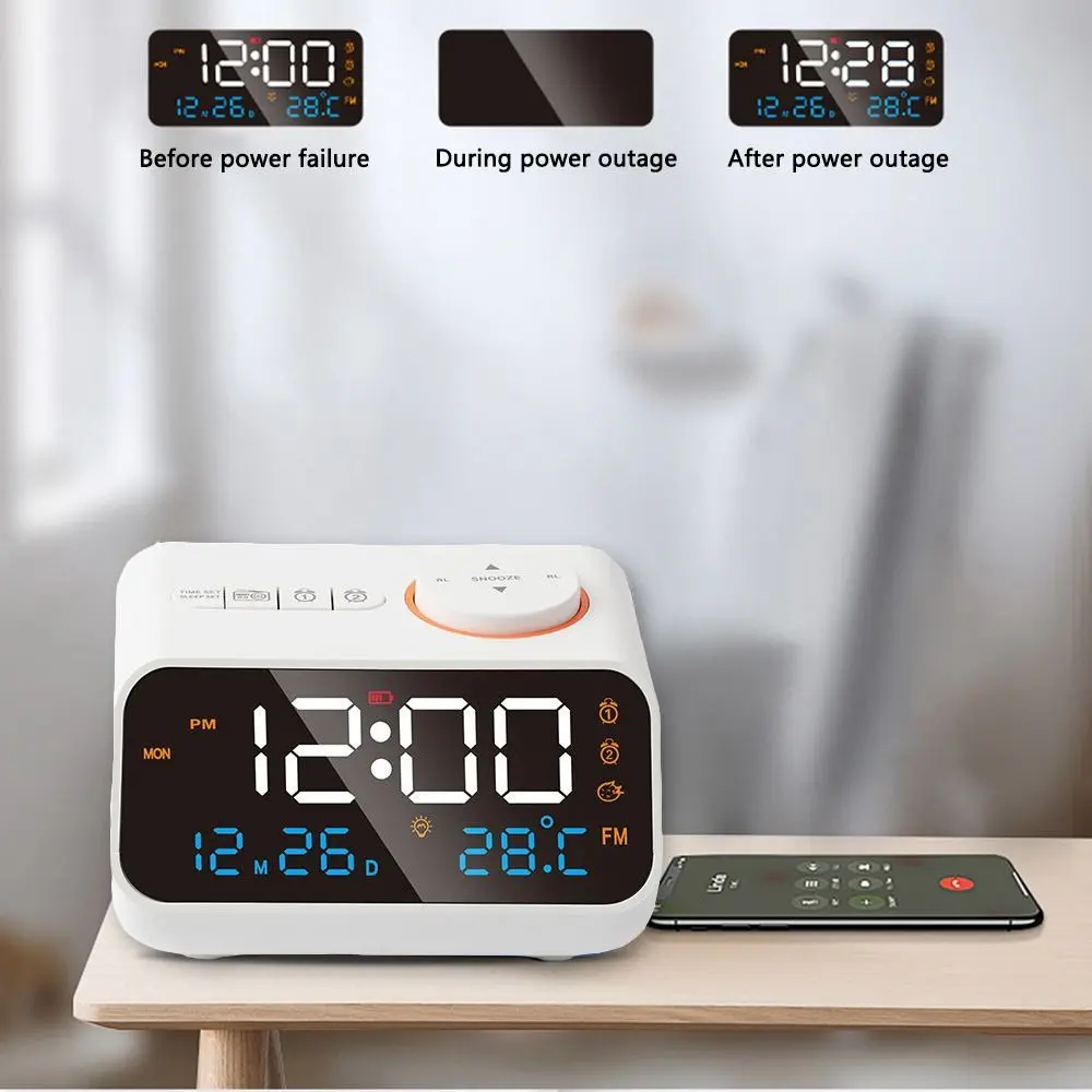 Adjustable Volume FM Radio LED Alarm Clock USB Charging Thermometer Digital Table Calendar Voice Control Hygrometer