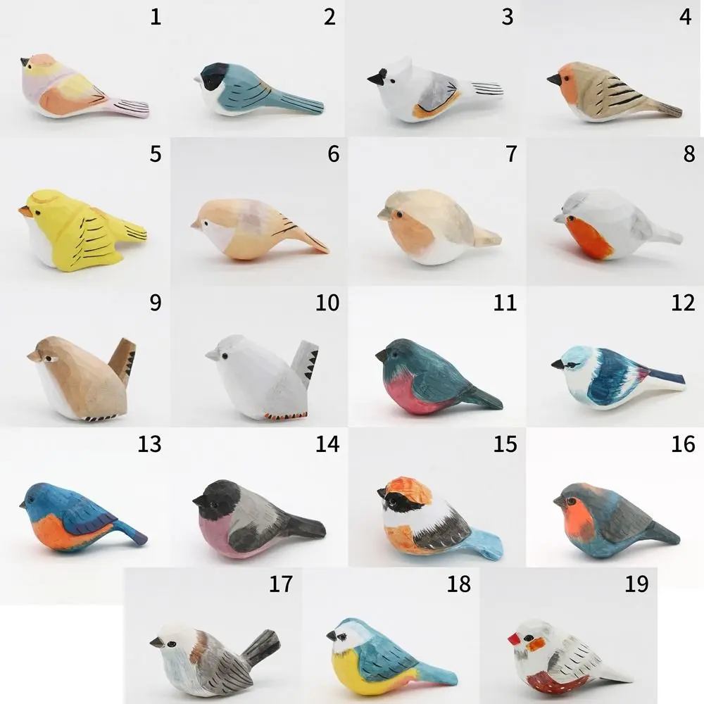 Cute Wood Carving Bird Handmade Mini Small Bird Ornament Carving Nordic-style Wooden Bird Figurine Children's Toys