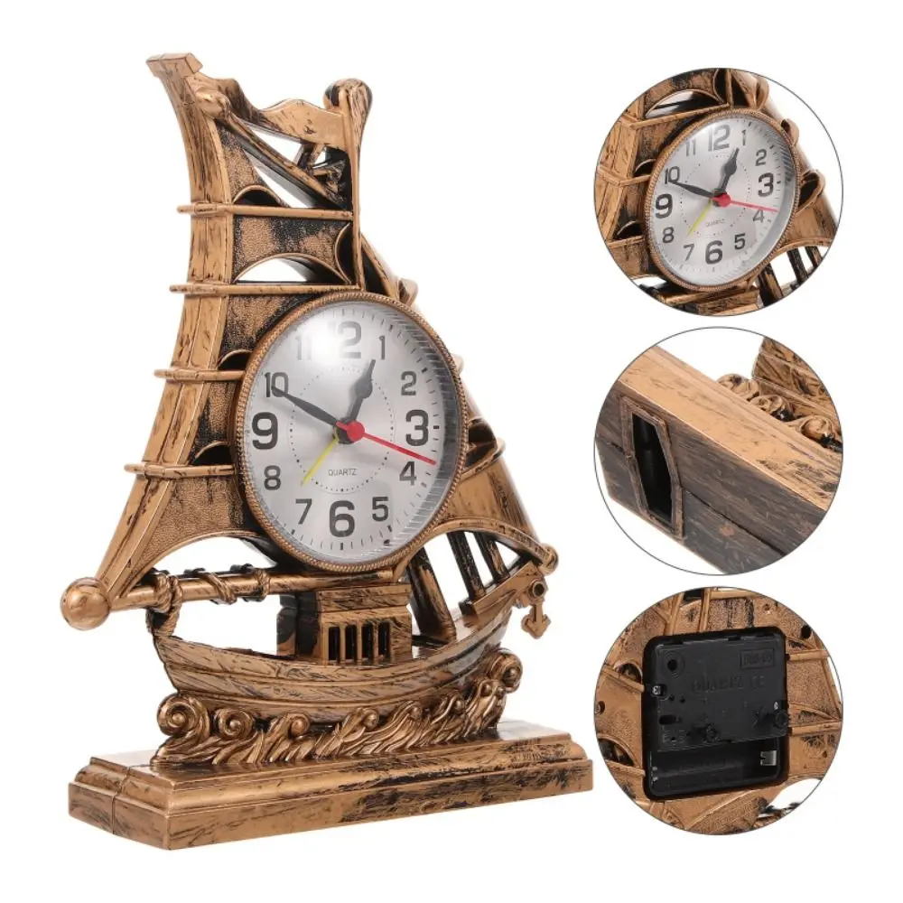 Retro Classical Sailboat Alarm Clock Mediterranean Lovely Sailboat Sculpture Eco-friendly Desk Alarm Clock Gift