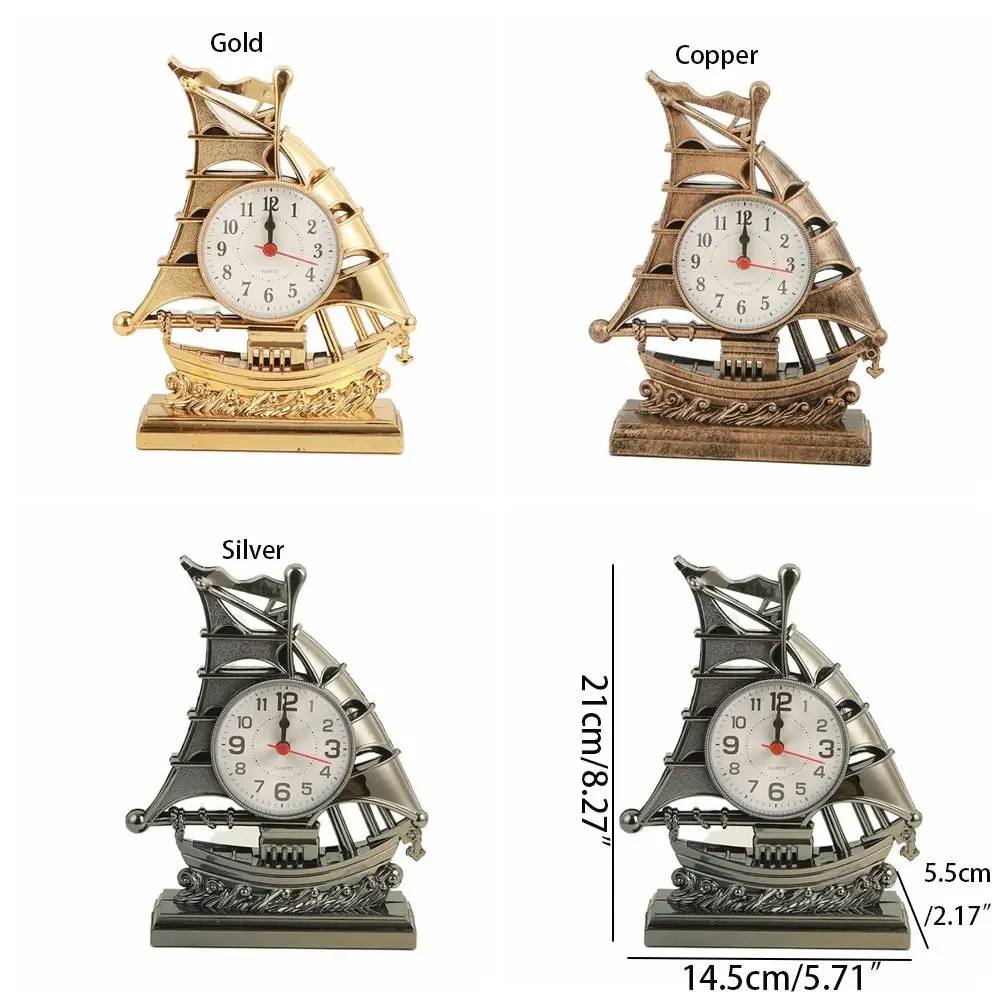 Retro Classical Sailboat Alarm Clock Mediterranean Lovely Sailboat Sculpture Eco-friendly Desk Alarm Clock Gift