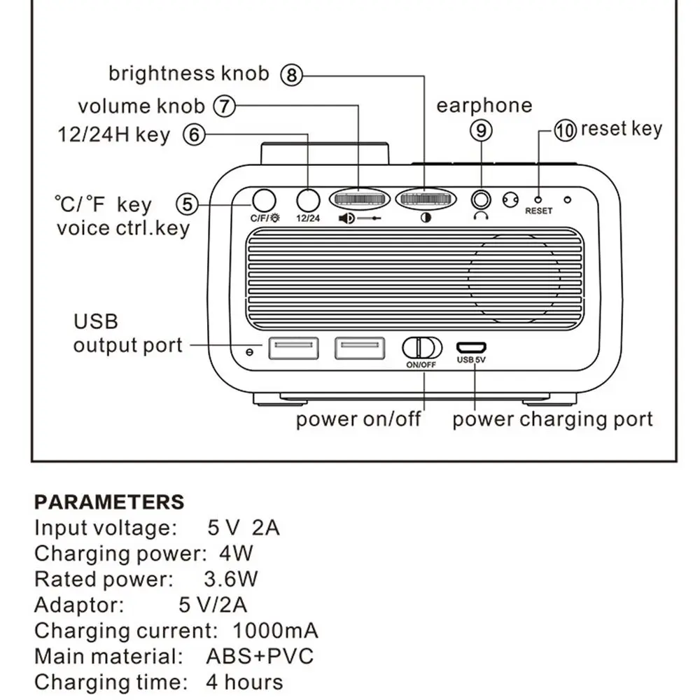 Adjustable Volume FM Radio LED Alarm Clock USB Charging Thermometer Digital Table Calendar Voice Control Hygrometer