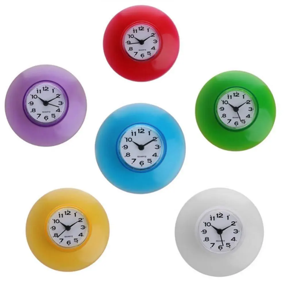 Personality Waterproof Bathroom Suction Cup Clock Simple Design Anti-Fog Shower Wall Clocks Stable Mirror Sucker Clock Kitchen