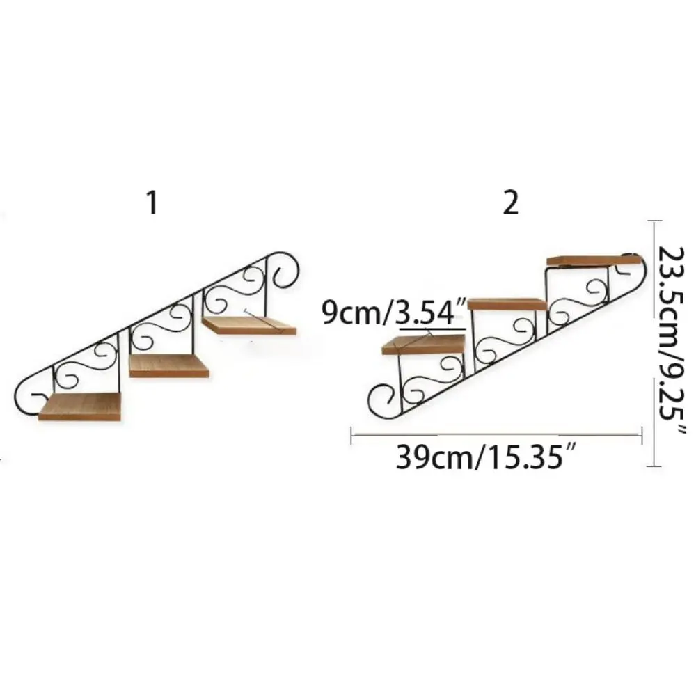 American Style Wall-mounted Flower Stand Iron Art Simple Wall Display Shelf Staircase Shape Wall Hanging Flower Pot Wall Decor