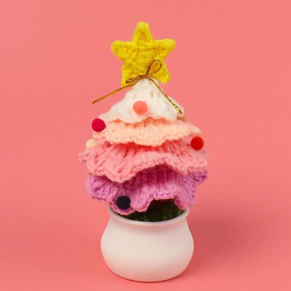 Cute Crochet Christmas Tree Decor Handmade Finished Christmas Tree Potted Mini Knitted Flower Plants Pine