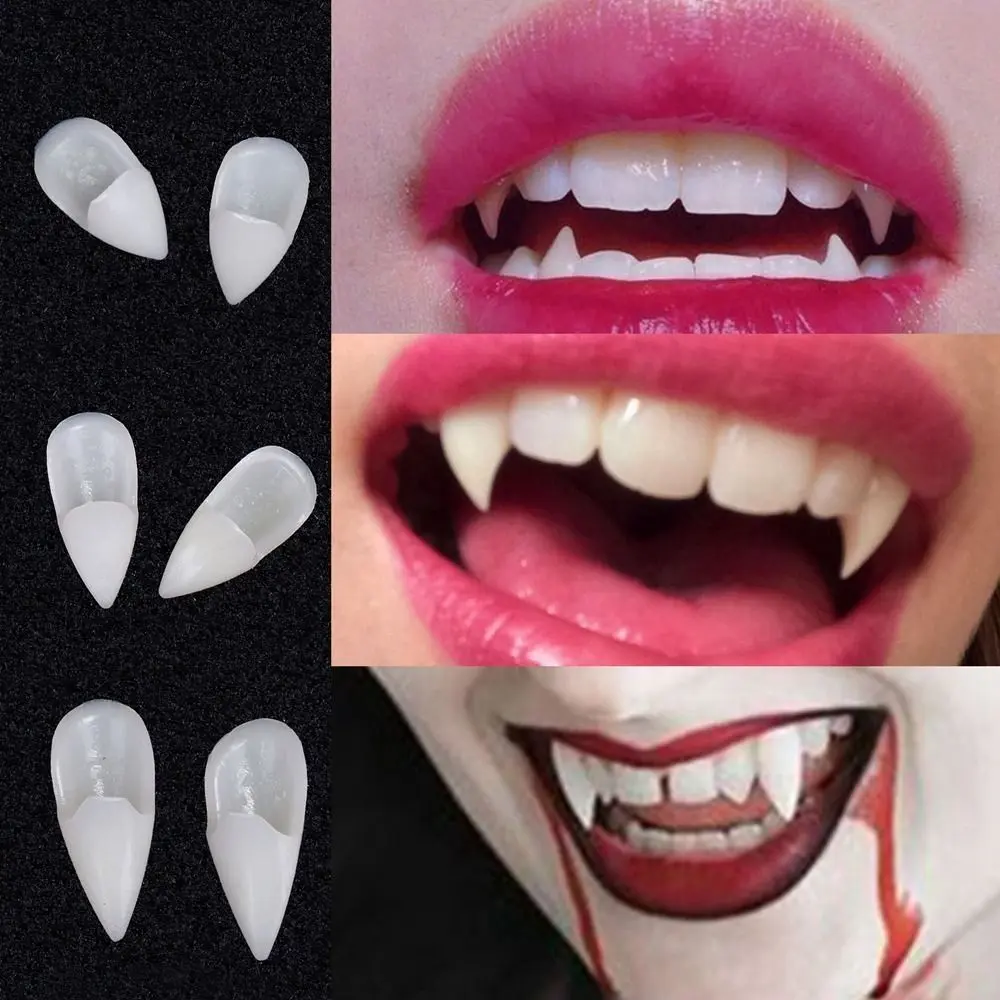 1 Pair Party Decor Resin Resin Fangs Adhesive Simulated Dentures with Solid Glue Environmentally Fake Teeth Halloween