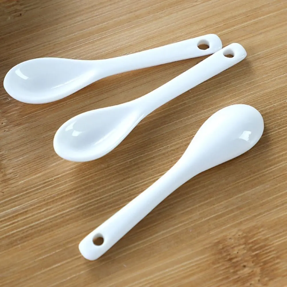 Kitchen Tools Ceramic Long Handle Spoons White Mini Stirring Spoon Creative Seasoning Spoon Ice Cream