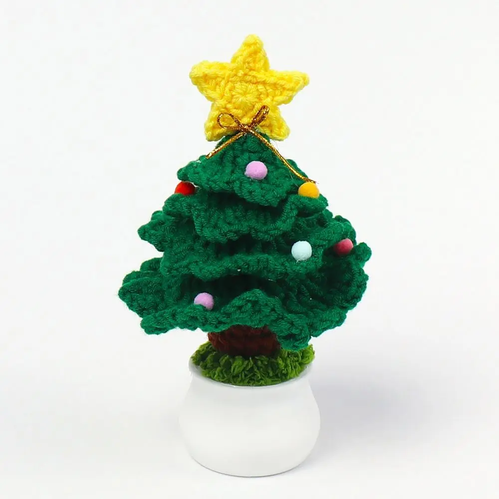Cute Crochet Christmas Tree Decor Handmade Finished Christmas Tree Potted Mini Knitted Flower Plants Pine