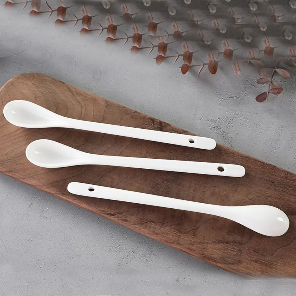 Kitchen Tools Ceramic Long Handle Spoons White Mini Stirring Spoon Creative Seasoning Spoon Ice Cream