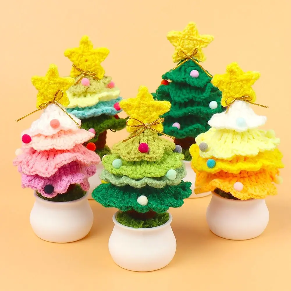 Cute Crochet Christmas Tree Decor Handmade Finished Christmas Tree Potted Mini Knitted Flower Plants Pine