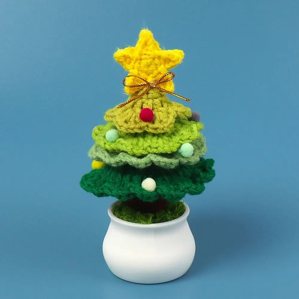 Cute Crochet Christmas Tree Decor Handmade Finished Christmas Tree Potted Mini Knitted Flower Plants Pine
