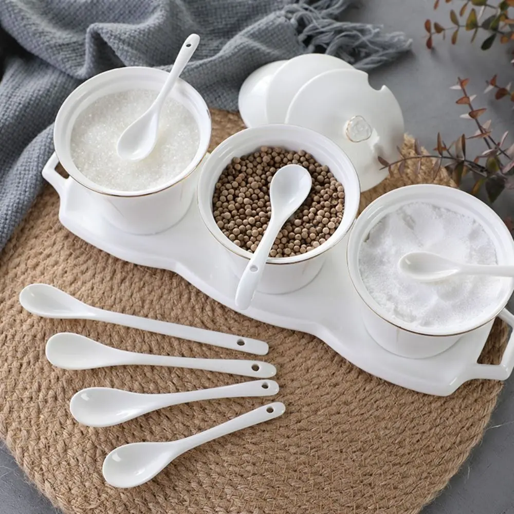 Kitchen Tools Ceramic Long Handle Spoons White Mini Stirring Spoon Creative Seasoning Spoon Ice Cream
