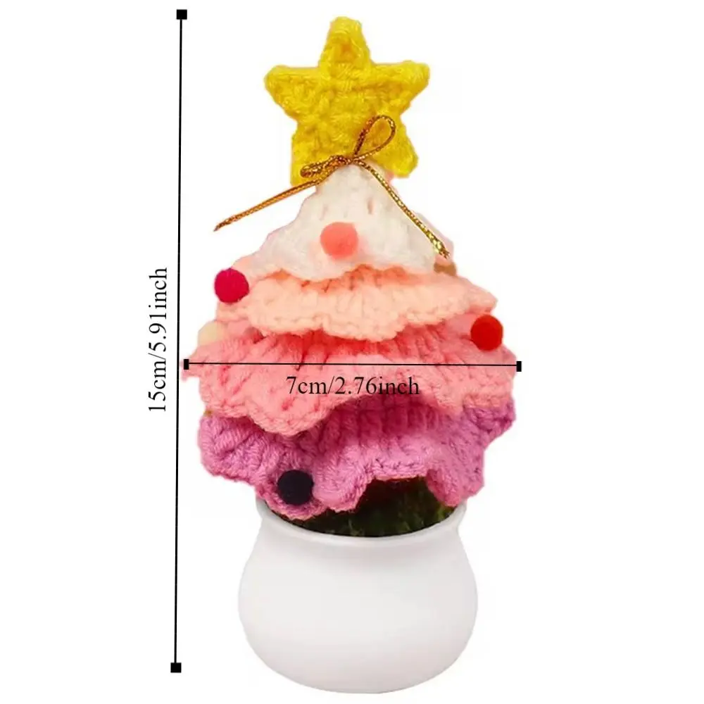 Cute Crochet Christmas Tree Decor Handmade Finished Christmas Tree Potted Mini Knitted Flower Plants Pine