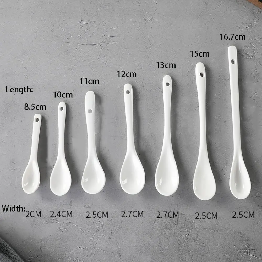 Kitchen Tools Ceramic Long Handle Spoons White Mini Stirring Spoon Creative Seasoning Spoon Ice Cream