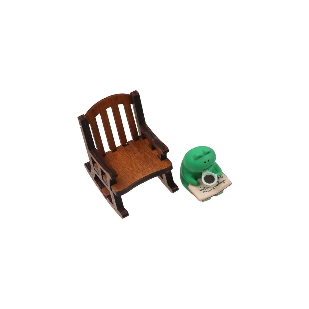 2PCs/set Creative Cute Rocking Chair Frog Models Mini Handmade Reading Frog Miniatures Cartoon Small Chair Ornaments Photo Props