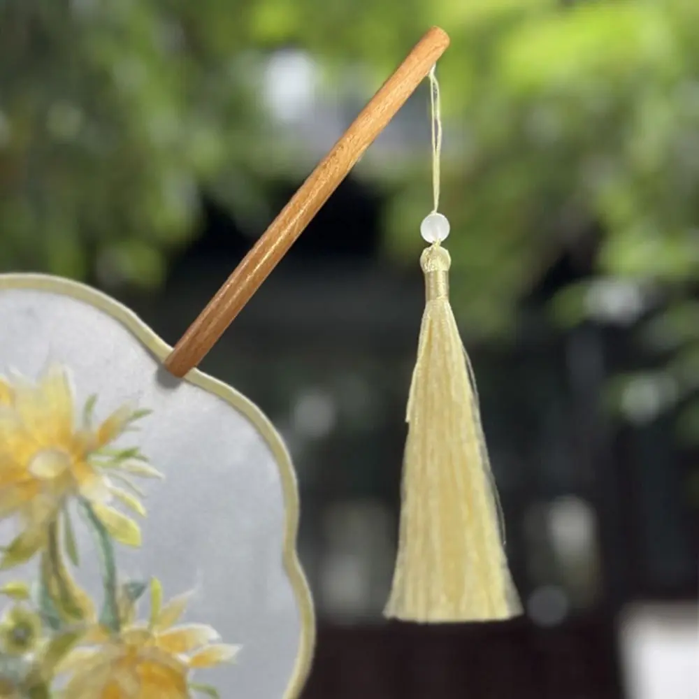 Ancient Chinese Style Chinese Style Fan Handheld Tassels Embroidery Fan Floral Pattern with Pendant Silk Fan Photography Prop