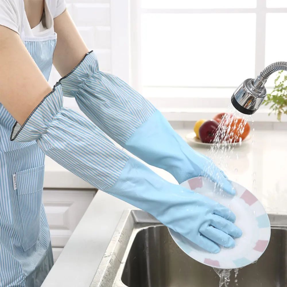 Velvet Thickening Washing Wash Dishes Cleaning Warm Kitchen Rubber gloves Household Gloves Long Sleeve