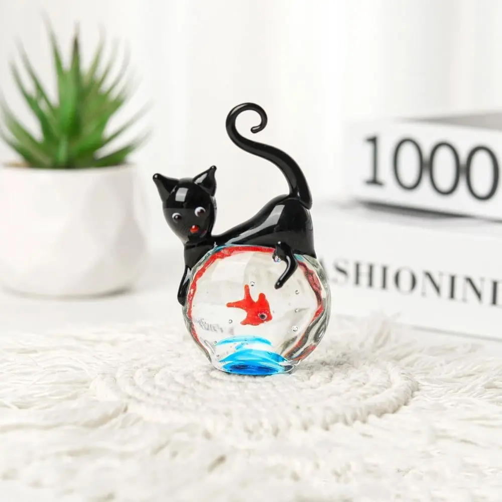 Home Decor Mini Pocket Fish Ornaments Living Room Tabletop Ornament Black Cat Ornaments Office Desktop Glass Fish Delicate