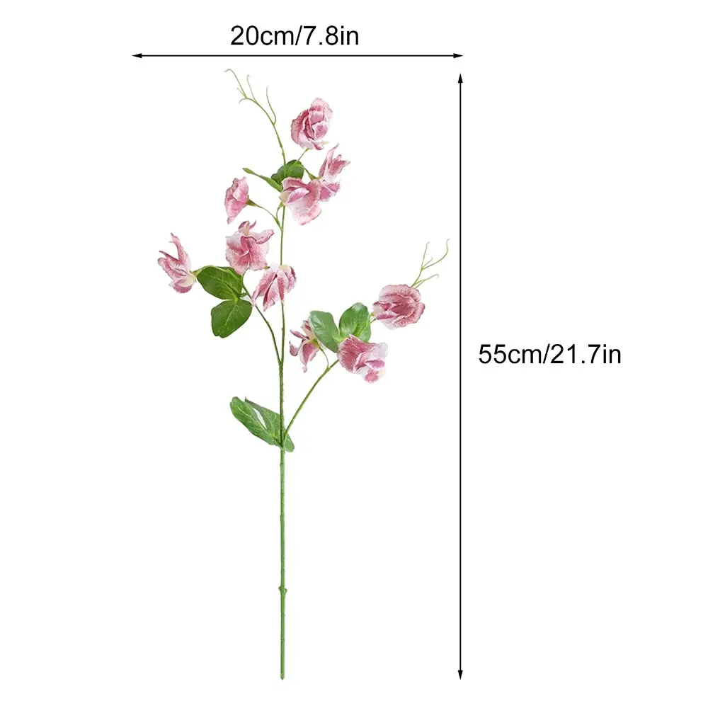 Green Plant 55cm Artificial Pea Flowers Plastic Real Touch Silk Pea Blossom Branch Handmade Elegant Fake Flower Wedding Party