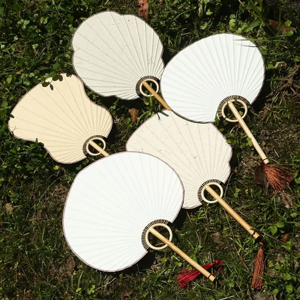 Portable DIY Xuan Paper Fan Bamboo Handle Blank Japanese Style DIY Fan Classical Handmade Hand Painted Fan Painting Creation