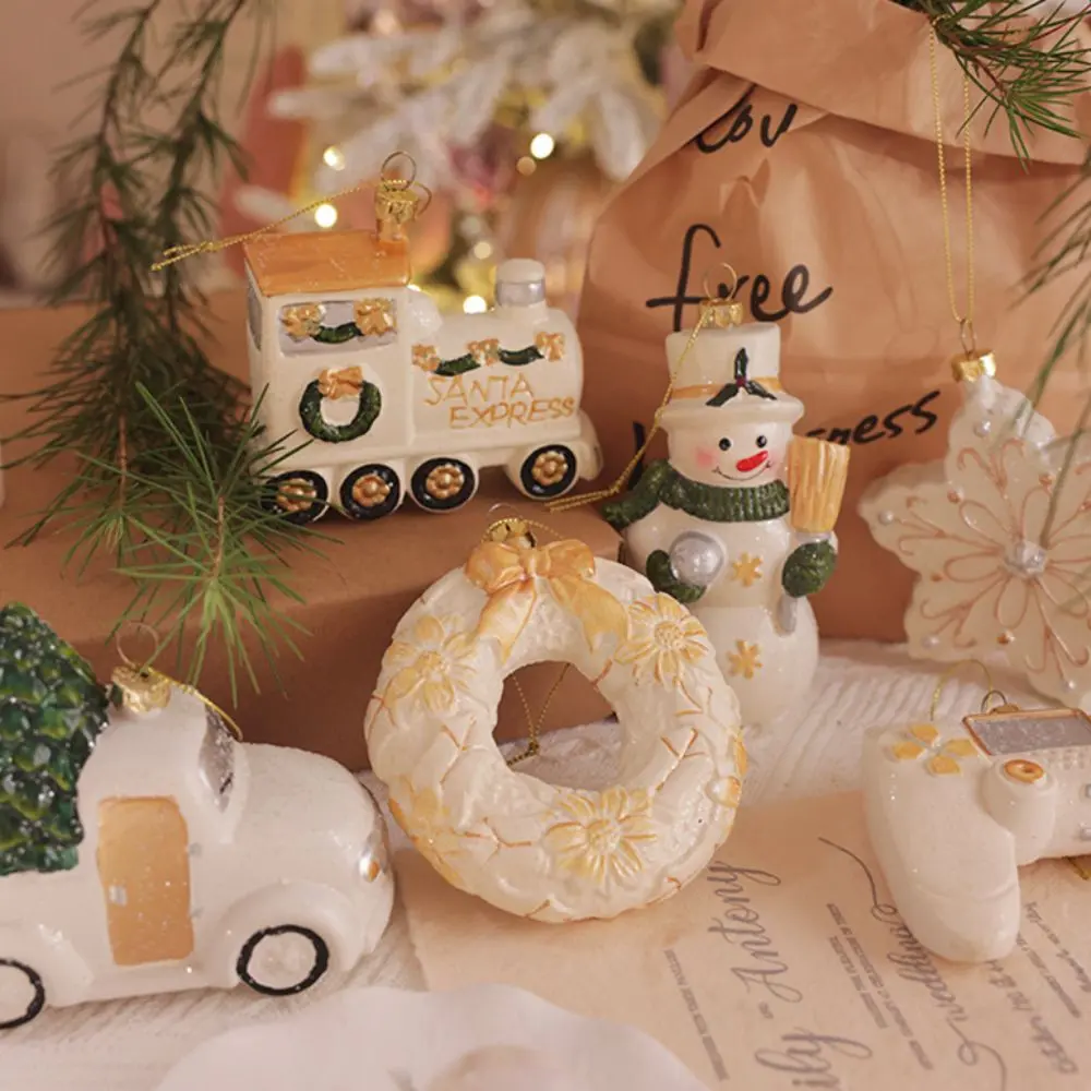 White Christmas Tree Hanging Ornament Plastic Glitter Christmas Pendant with Rope Christmas Home Decoration Shopping Mall