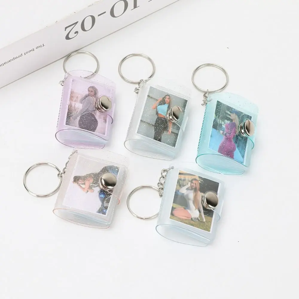 With Keychain Mini Photo Album Snap Button Design DIY Storage Photo Card Holder PVC Simple Portable Pocket Album Photo Sticker