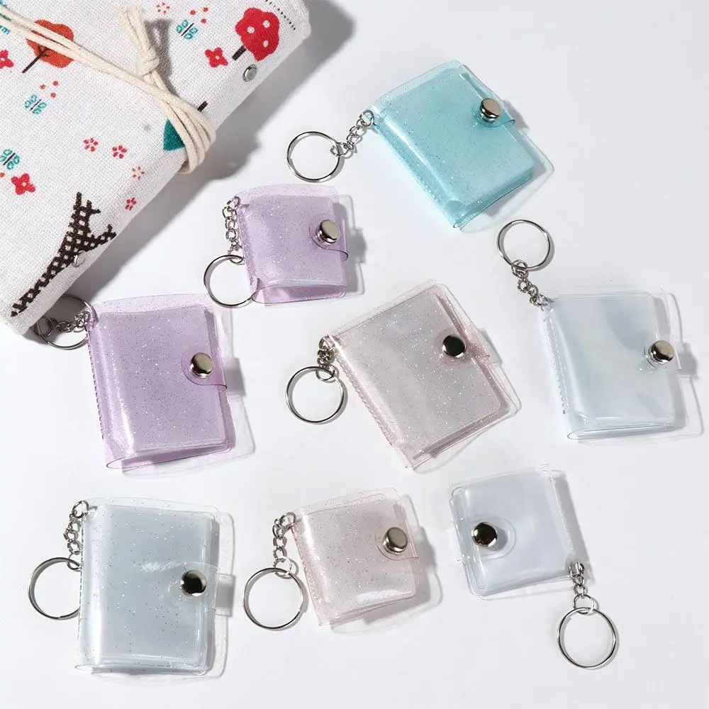 With Keychain Mini Photo Album Snap Button Design DIY Storage Photo Card Holder PVC Simple Portable Pocket Album Photo Sticker