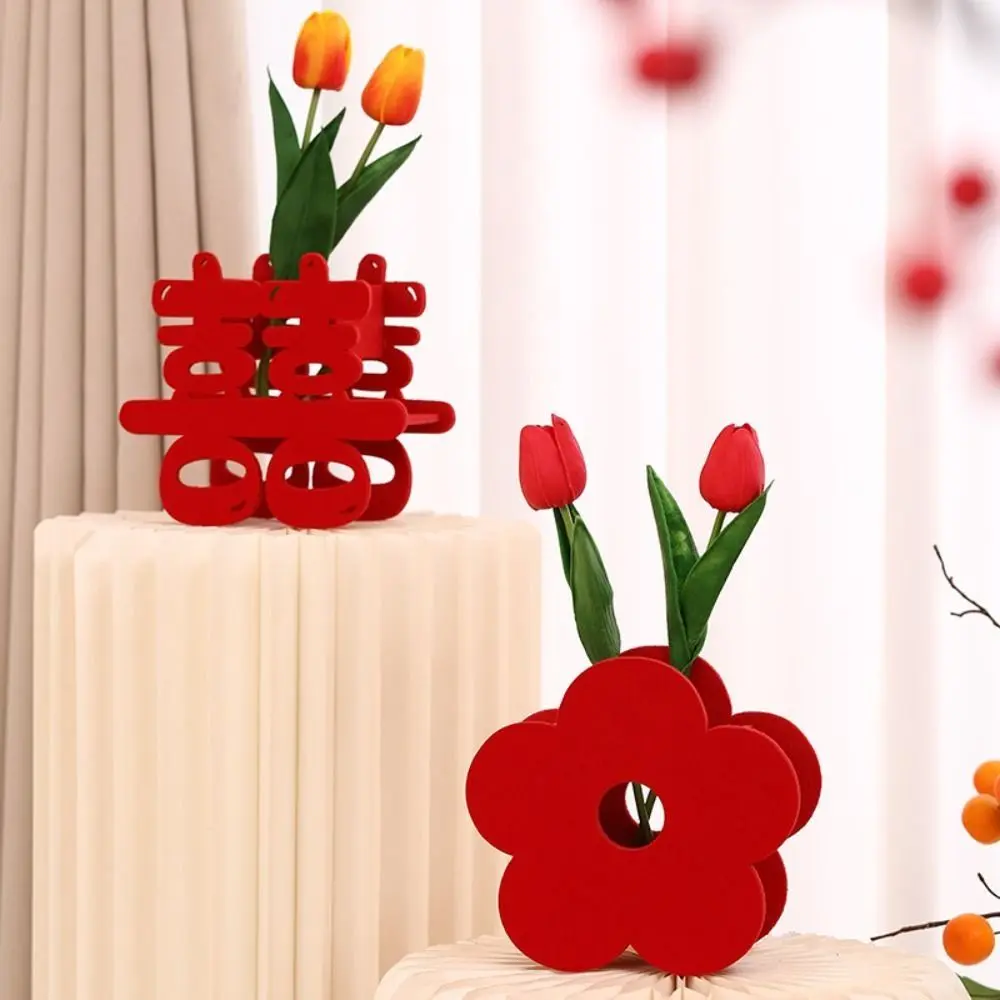 Good Fortune Wedding Red Flower Vase Good Luck Best Wishes Flower Arrangement Vase Blessings Flower Pot Basket Living Room