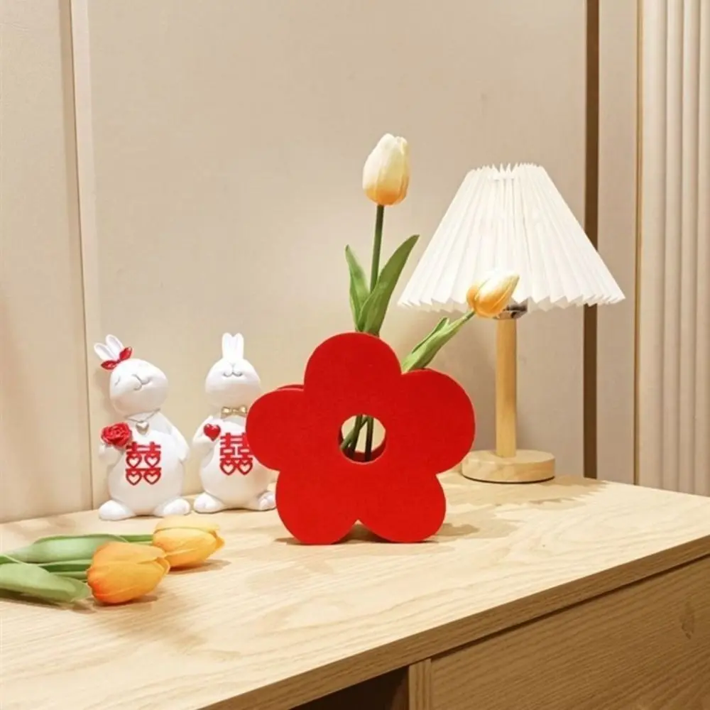 Good Fortune Wedding Red Flower Vase Good Luck Best Wishes Flower Arrangement Vase Blessings Flower Pot Basket Living Room
