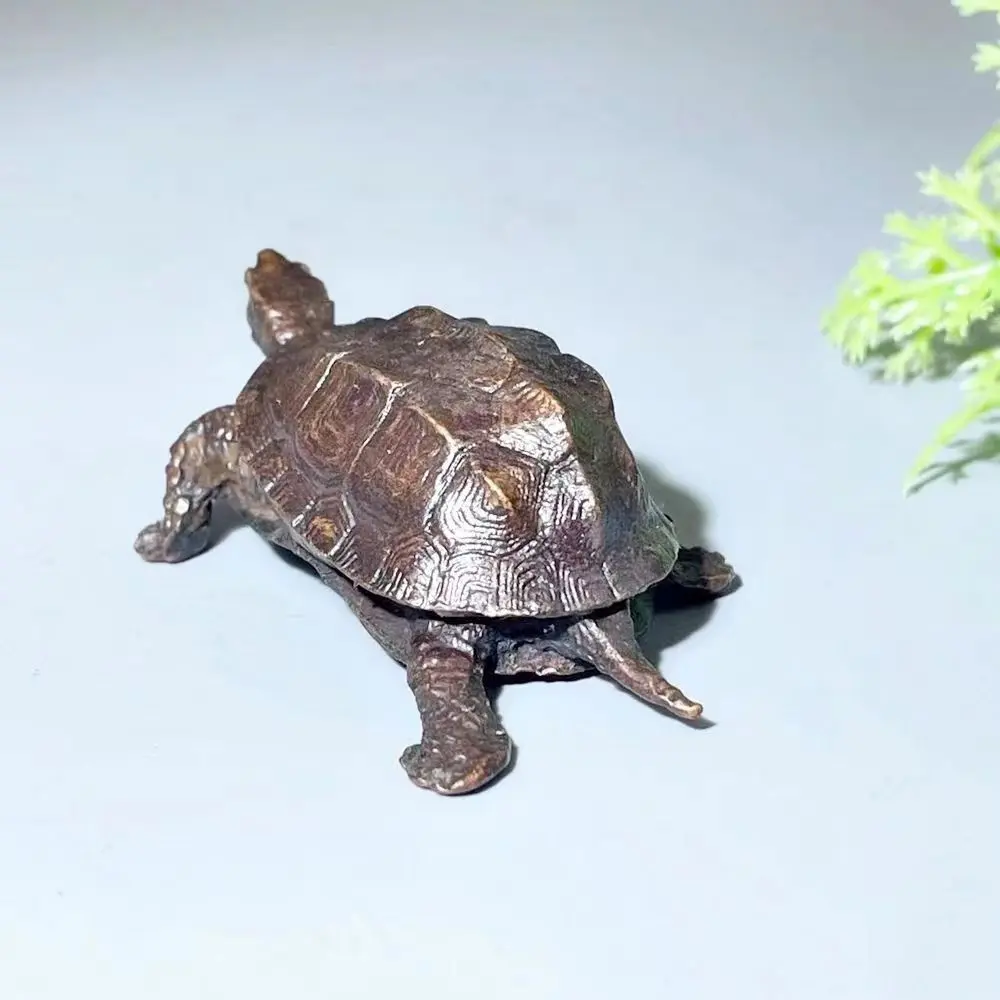 Crafts Copper Turtle Statue Vintage Antique Animal Figurine Exquisite Creative Miniatures Sculpture Office
