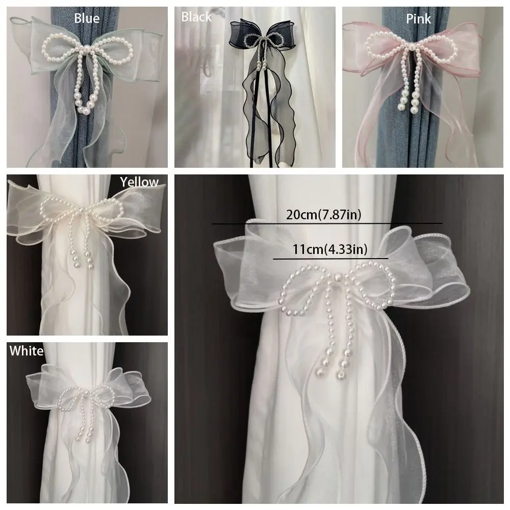 Easy to Use Curtain Bow Tiebacks Princess Style Pearl Bow Design Pearl Bow Curtains Straps Light Luxury Curtains Binding Rope