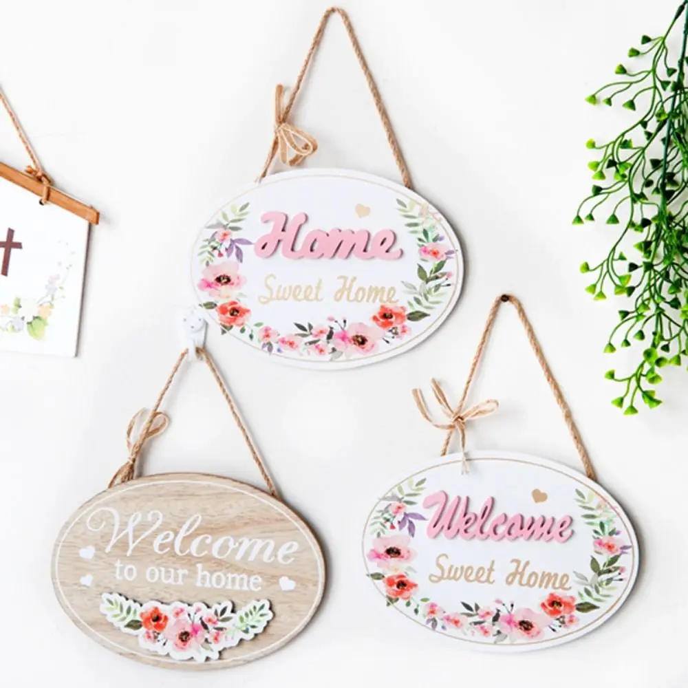 Beautiful Welcome Sign Home Decoration Oval Shape Shop Decor Garden Plaque Door Plate Layout Props Door Hanging Ornaments