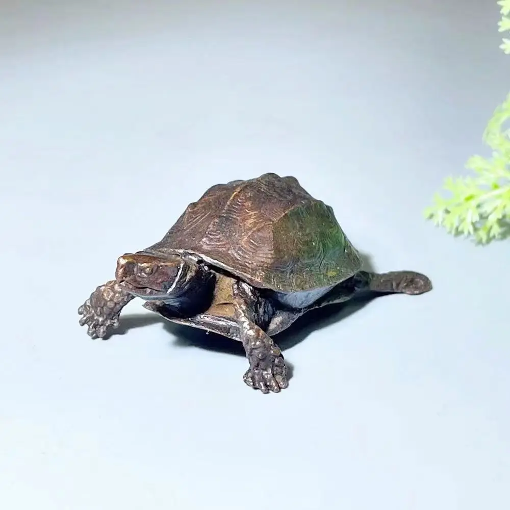 Crafts Copper Turtle Statue Vintage Antique Animal Figurine Exquisite Creative Miniatures Sculpture Office