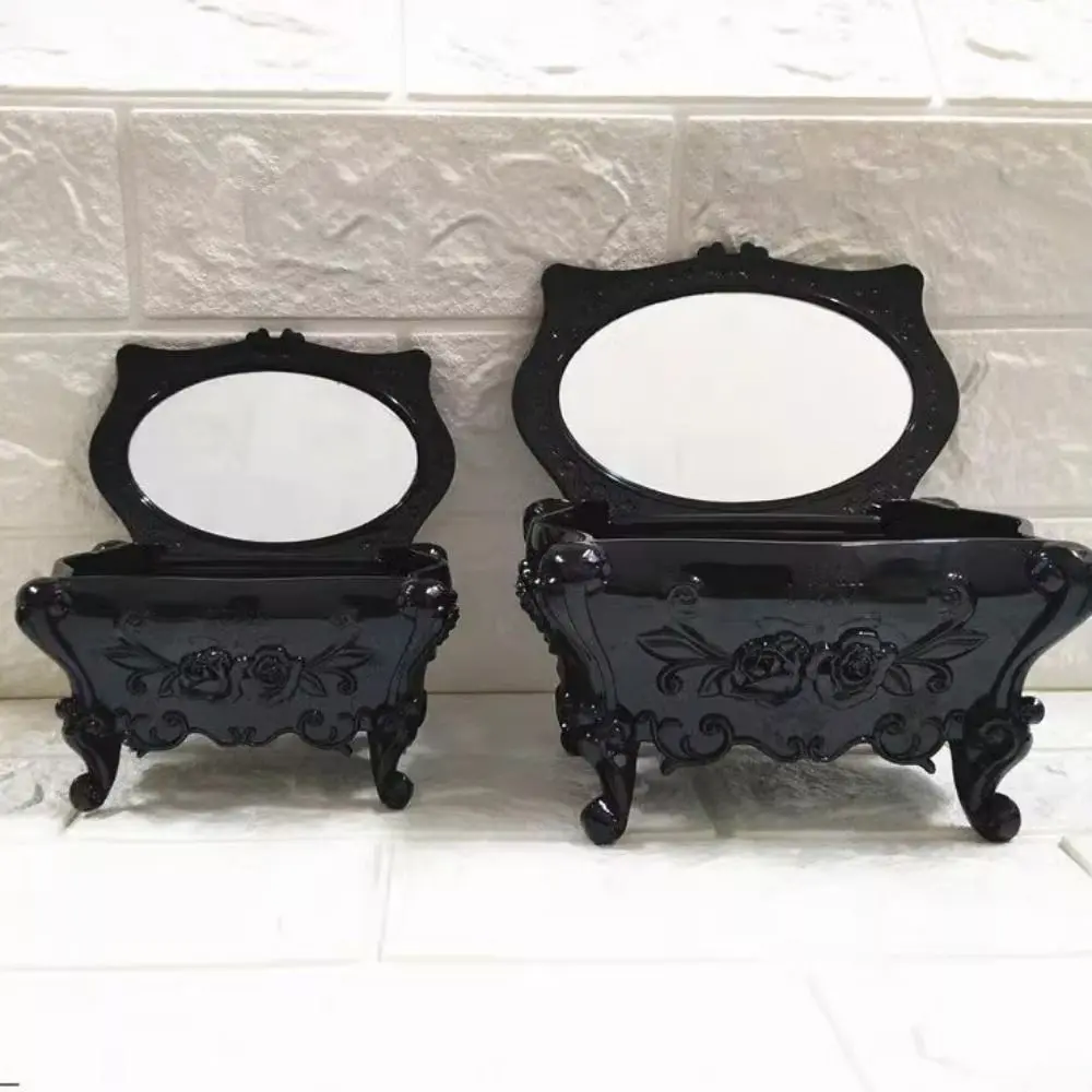 Beautiful With Mirror Rose Flower Storage Box Korean Style Retro Jewelry Storage Box Carved Office