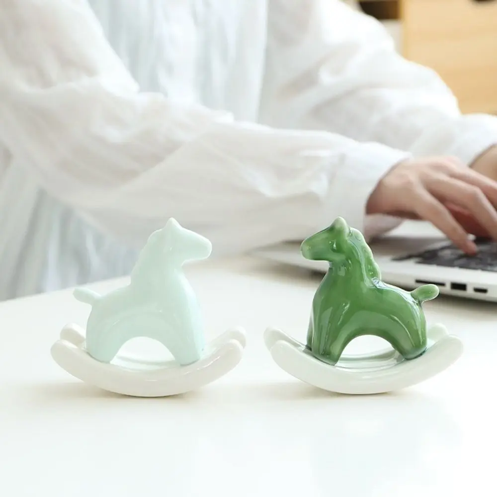 Ceramic Rocking Horse Ornament Exquisite Equilibrium Principle Horse Sculpture Crafts Mini Colorful Decoration Horse Living Room
