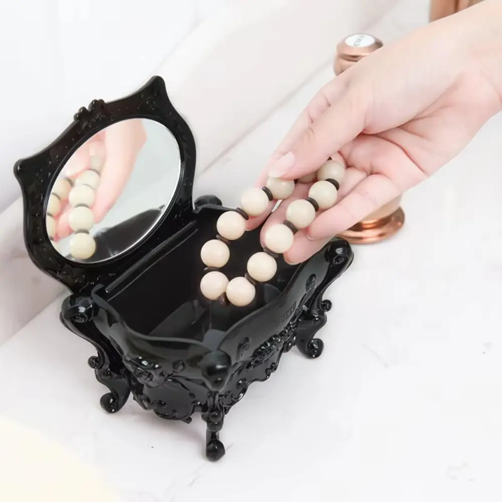 Beautiful With Mirror Rose Flower Storage Box Korean Style Retro Jewelry Storage Box Carved Office