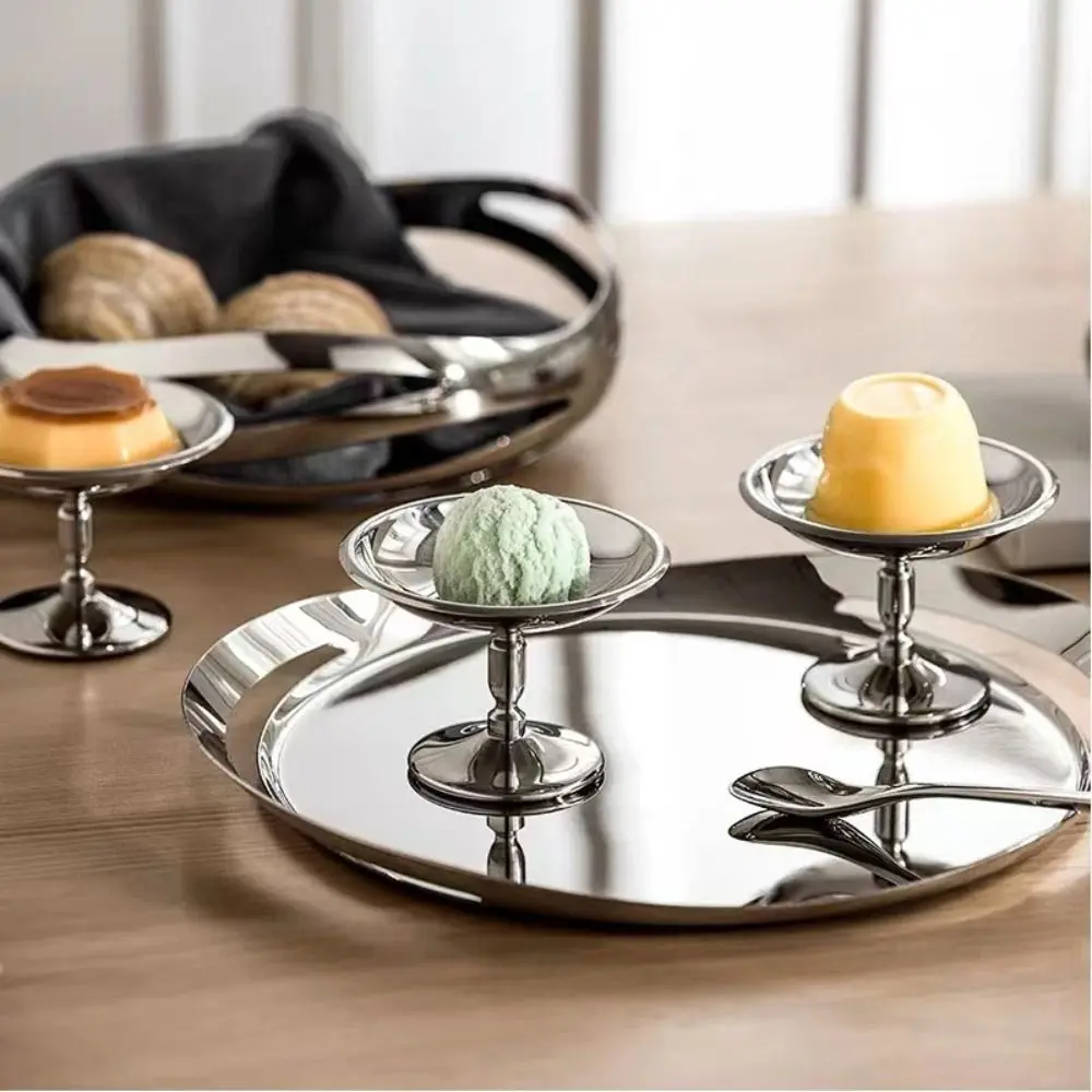 Cake Stand Stainless Steel Ice Cream Cup Fashion Multi-Function Snacks Storage Cup Silver Tall Fruit Bowl Fruit Salad Bowl