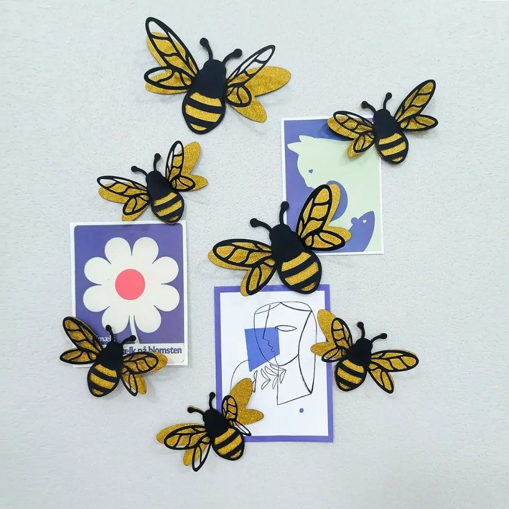 12pcs Cartoon 3D Bee Wall Stickers DIY Festival Small Bee Wall Painting Double-layer Paper Simulation Bee Decoration Wedding