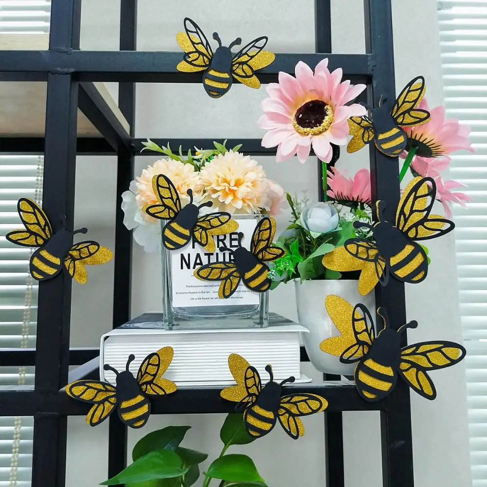 12pcs Cartoon 3D Bee Wall Stickers DIY Festival Small Bee Wall Painting Double-layer Paper Simulation Bee Decoration Wedding