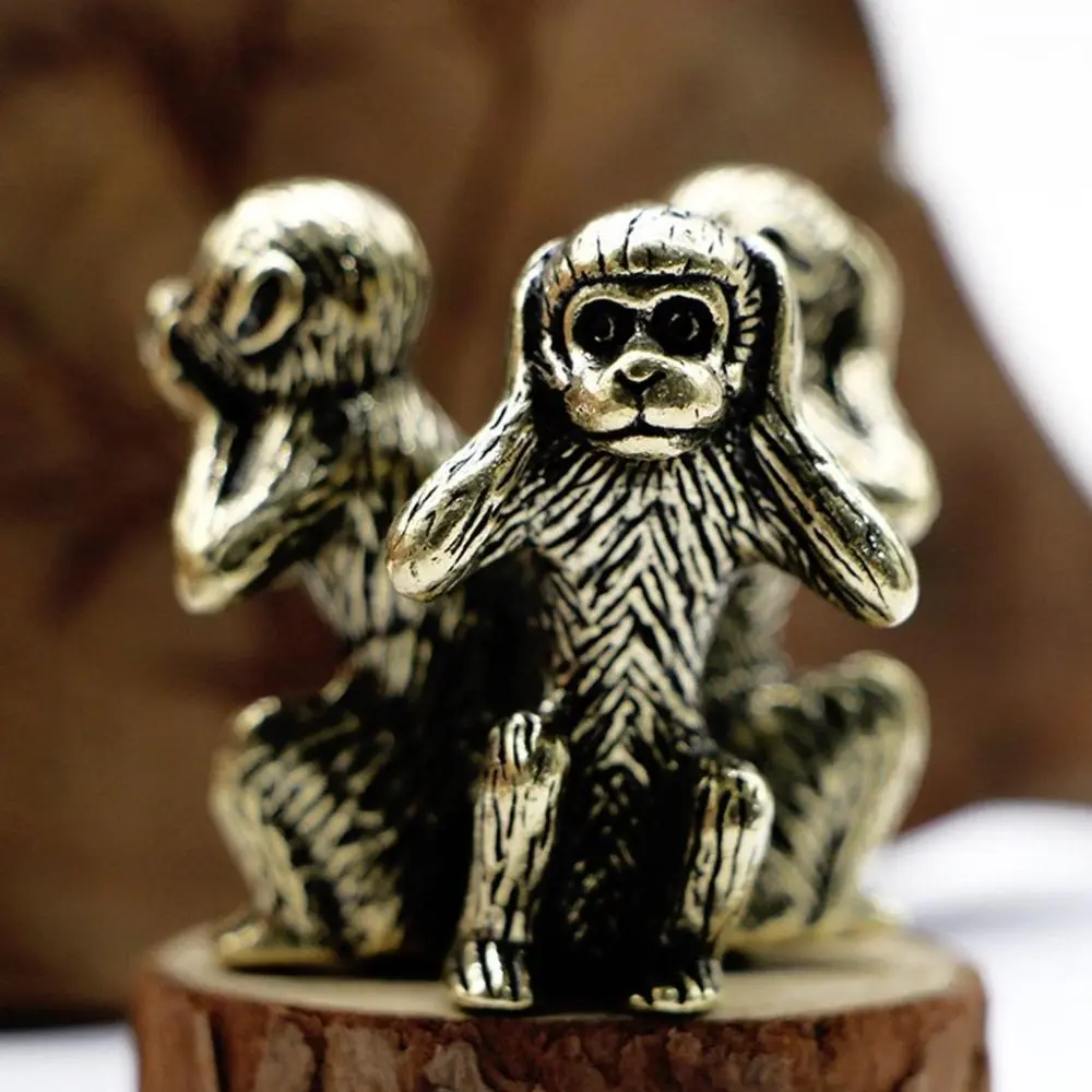 Three Monkeys Creative Solid Copper Crafts Feng Shui Car Ornaments Home Decor Wise Monkey Statue Monkey Figurines