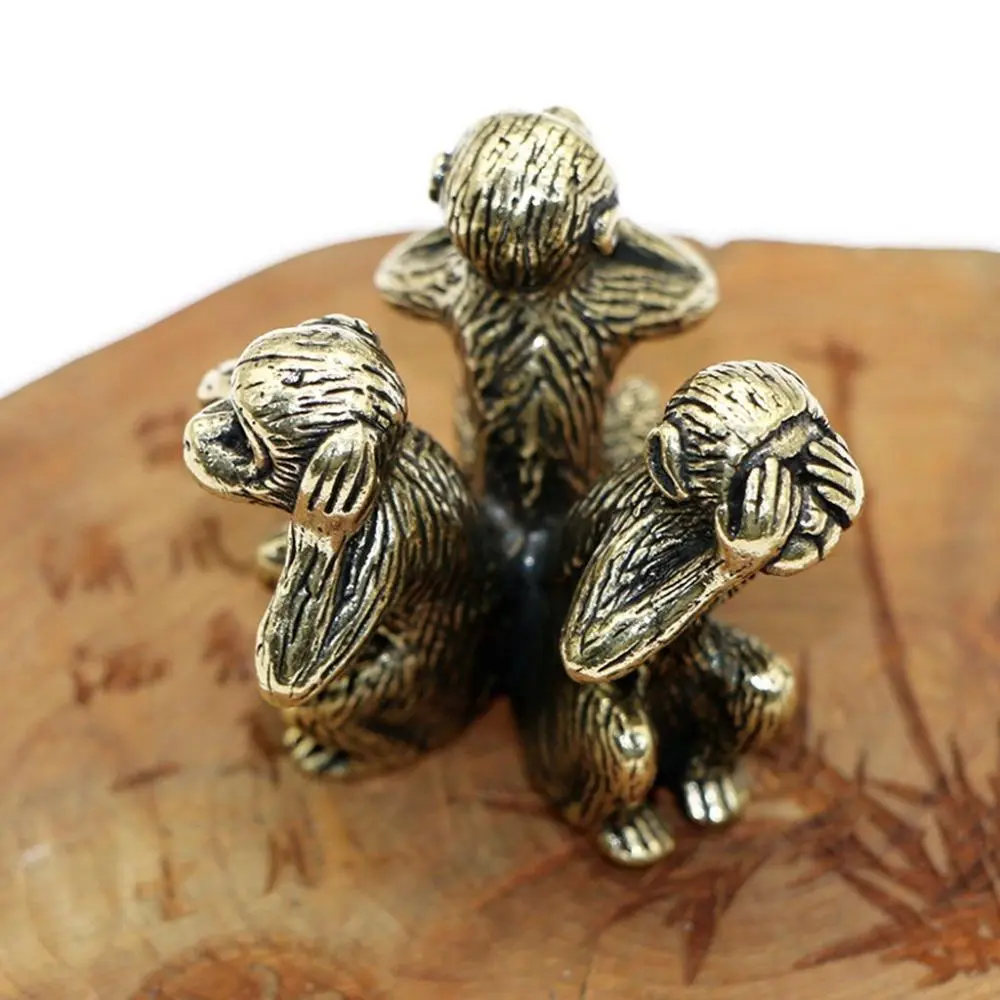 Three Monkeys Creative Solid Copper Crafts Feng Shui Car Ornaments Home Decor Wise Monkey Statue Monkey Figurines